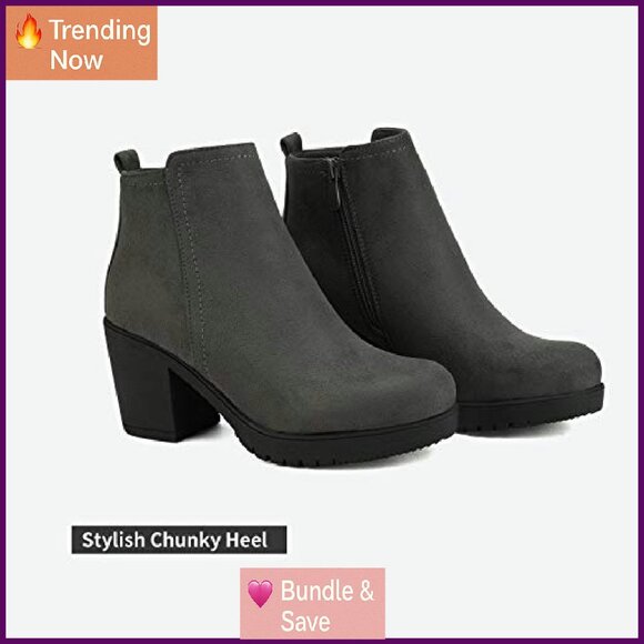 Women's Chunky Heel Ankle Boots Platform Suede Pointed Toe Size 7 - Picture 5 of 8